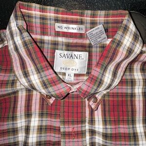 Men’s Savane Plaid Button Down Shirt, XL